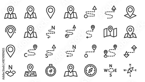 Collection of Navigation and Location Icons.
