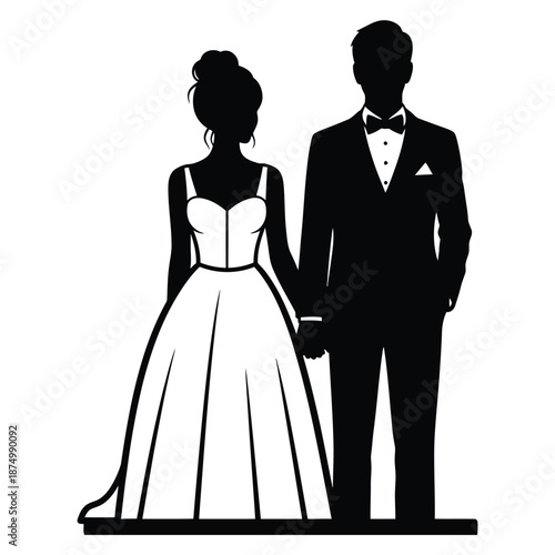 Silhouette of bride and groom in wedding illustration