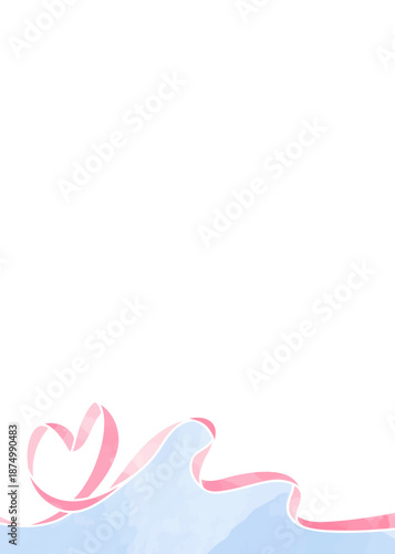 ハート型リボンの背景フレーム、水彩カラー、縦向き