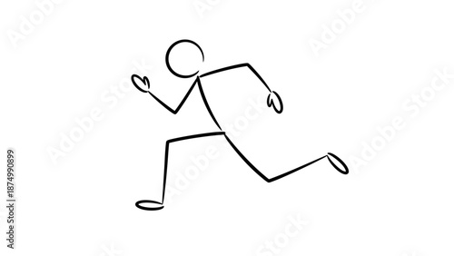 Stick Figure Man Running in Motion Isolated White Background