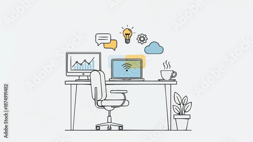 Modern Home Office Setup with Technology and Ideas.