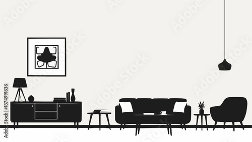 Modern Living Room Furniture Silhouette Design.