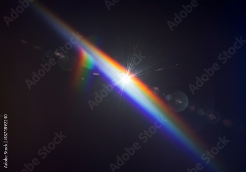 Abstract vibrant background featuring geometric light dispersion and intense colorful rainbow spectral reflections and flare effects, glass, ethereal, wave