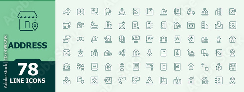 Address icon set. Minimal icons pack. Communication icon set. Pack of phone, call, email, contact us, personal information, location and more.