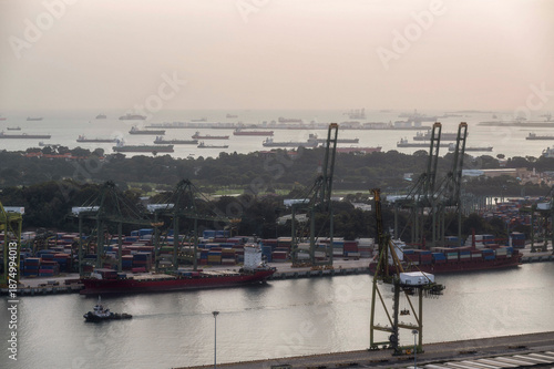 Keppel Harbour, Brani Island and Sentosa Island of Singapore at sunset