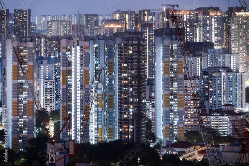 Aerial Night view of Singapore Central Business District Skyline
