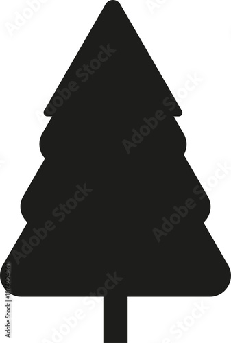 A simplistic dark silhouette of a classic evergreen coniferous tree shape