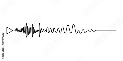 Abstract continuous line art of an audio waveform and play button symbol Vector, illustration