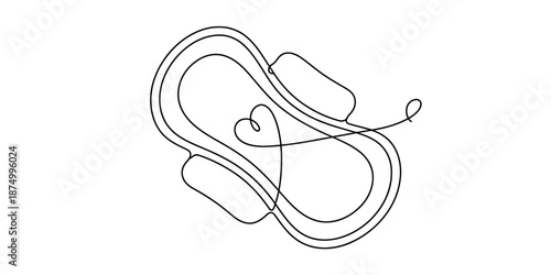 A single continuous line drawing depicting a sanitary pad with a small heart detail Vector, illustration