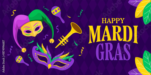 mardi gras carnival horizontal banner illustration in flat design