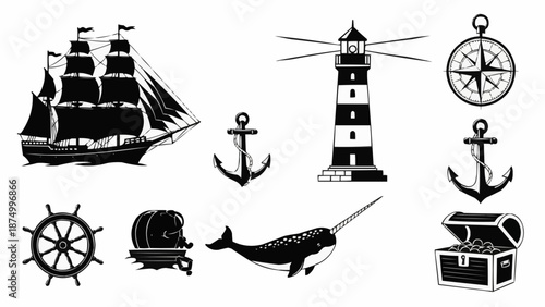 Nautical Elements Collection Vintage Style Icons.