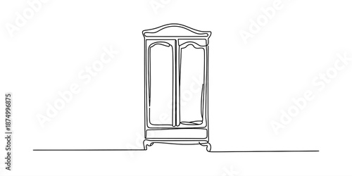 Continuous line drawing of a vintage wooden wardrobe or classic armoire design Vector, illustration