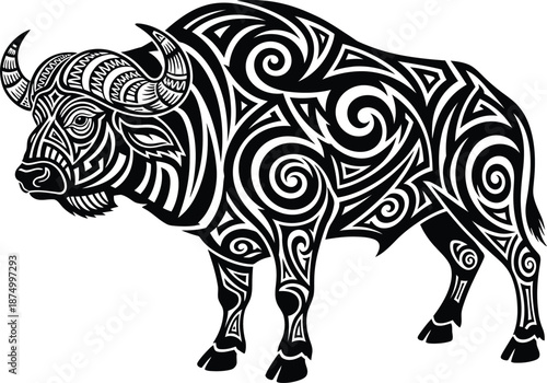 black bull with tribal patterns