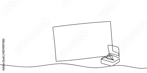 A love letter is placed next to a wedding ring box a continuous artistic design that complements the marriage proposal concept Minimalist vector illustration on transparent background Editable stroke.