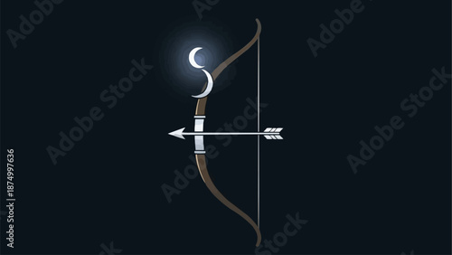 Mystical Bow and Arrow with Crescent Moon Symbol.