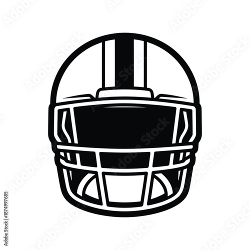 American Football Helmet Silhouette Icon Front View Isolated on White