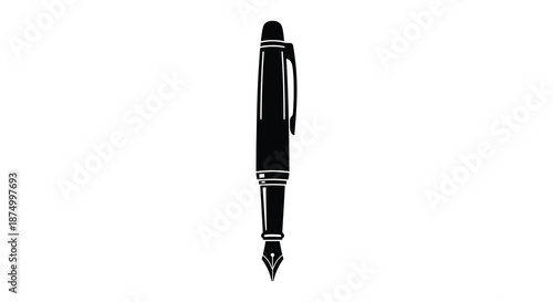 A striking black fountain pen design elegantly positioned and presented as a dark silhouette