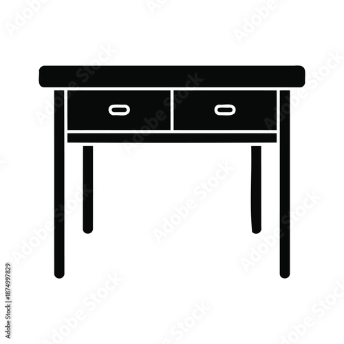 Office Desk Table Icon with Drawers Furniture Silhouette