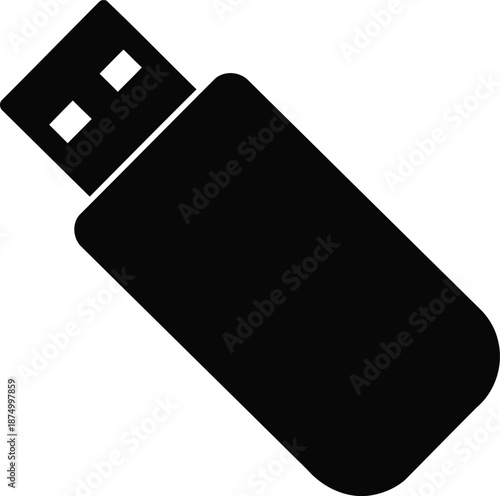 USB Flash Drive Silhouette Icon – Portable Data Storage Device