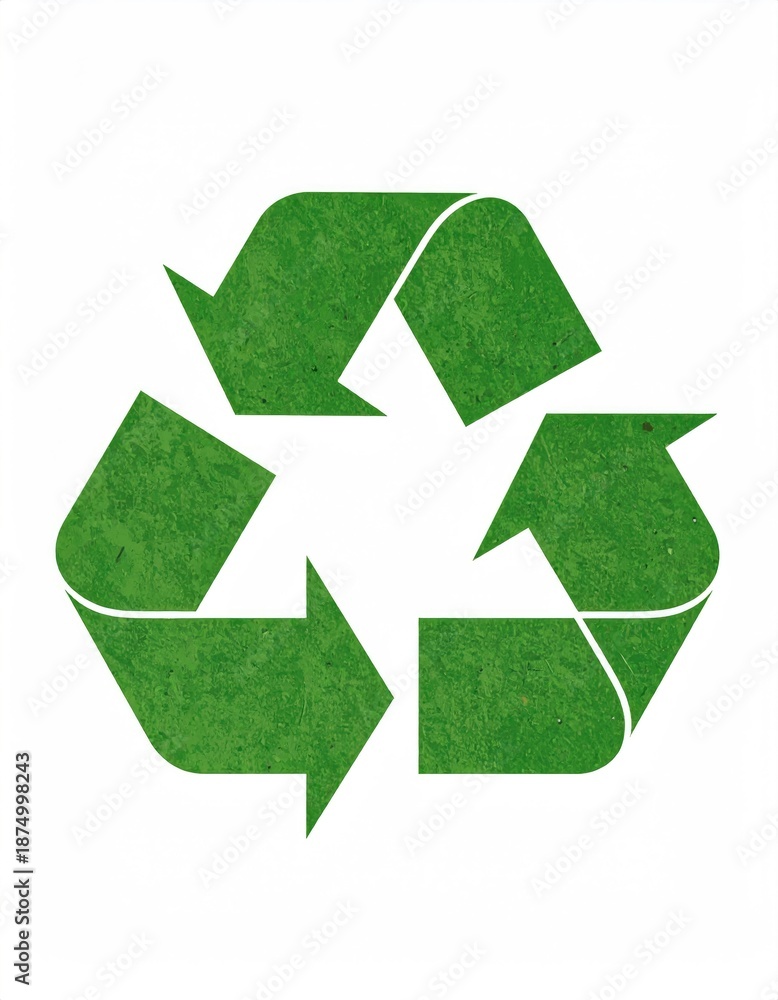Obraz premium Green, textured recycle symbol on white