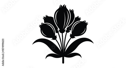 A striking black floral arrangement depicted in a minimalist artistic style silhouette