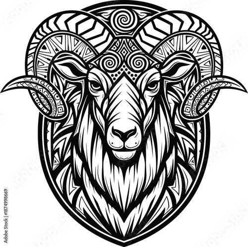 ram head with tribal patterns