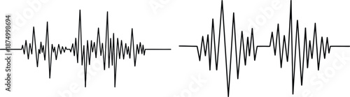 Minimalistic sound wave illustration featuring two varying seismic waveform sequences isolated on white
