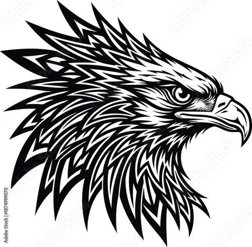 black and white eagle head with tribal pattern