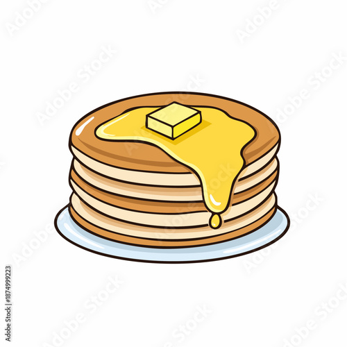 Delicious Stack of Pancakes with Melting Butter and Maple Syrup Vector Illustration