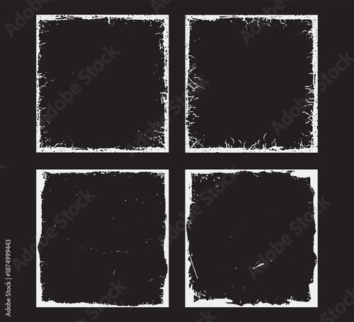 Vector illustration of grunge scratch square frames with torn shrink texture.