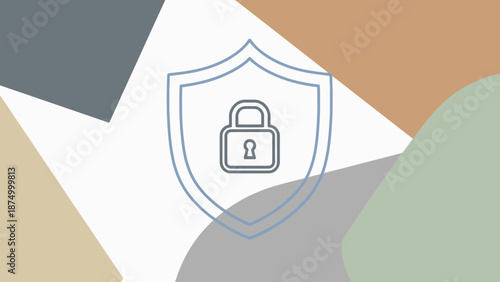 Digital Protection Emblem with Security Padlock Icon on Abstract Geometric Background for Data Privacy Concept