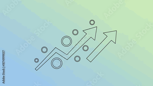 Financial Chart Rising Arrow Conceptualization Showing Growth and Progress with Circular Data Points Overlayed on a Gradient Background
