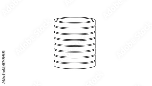 Abstract cylindrical object with horizontal line details isolated on a white background representing a modern design element or data structure