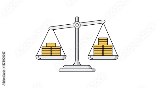 Conceptual Balance Scale Weighing Stacks Of Gold Coins Representing Financial Equity Assessment And Economic Fairness