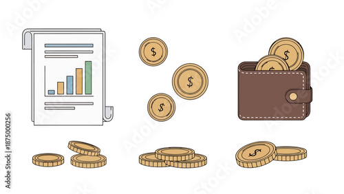 Financial Growth Chart with Coins and Wallet Representing Investment and Wealth Accumulation Strategies