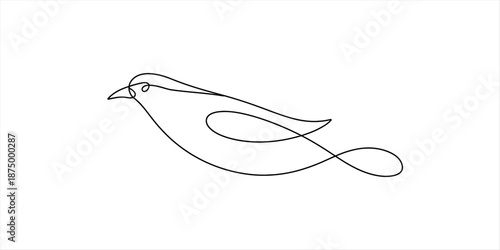 Minimalist one line art of a bird in flight, simple black stroke vector illustration Vector, illustration