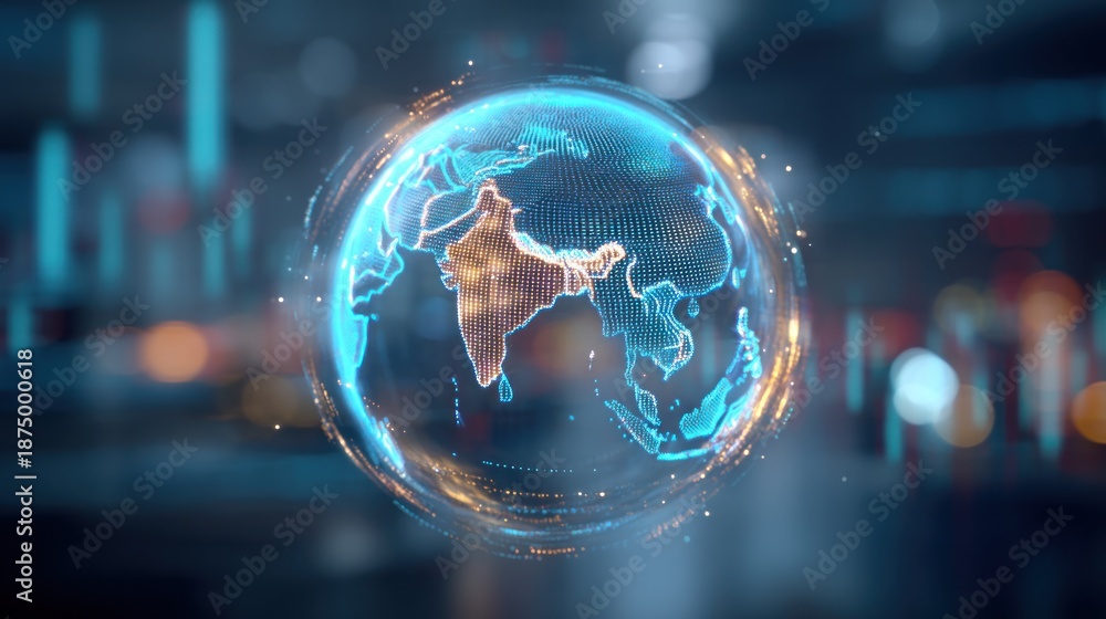 Obraz premium Digital globe with highlighted continents abstract background