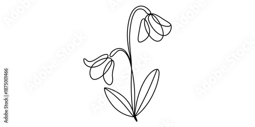 A minimalist single line art illustration of a drooping flower on a white background Vector, illustration