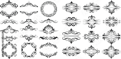 Ornate vintage swirl frame vectors, calligraphy design elements for wedding invitations, scrapbooking, and more