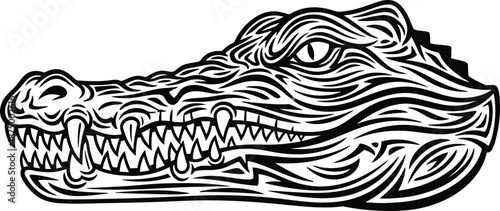 black and white crocodile head with sharp teeth
