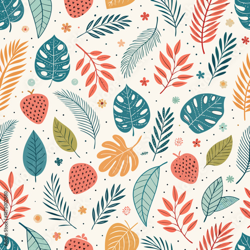 Vibrant leaves and fruits pattern on a light background