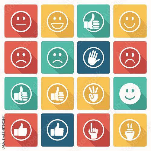 A collection of diverse emoticon icons displayed in a grid layout on a digital interface