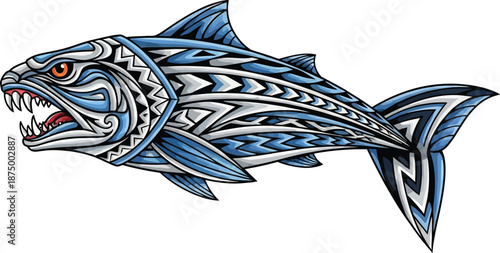 Tattooed barracuda fish with tribal design
