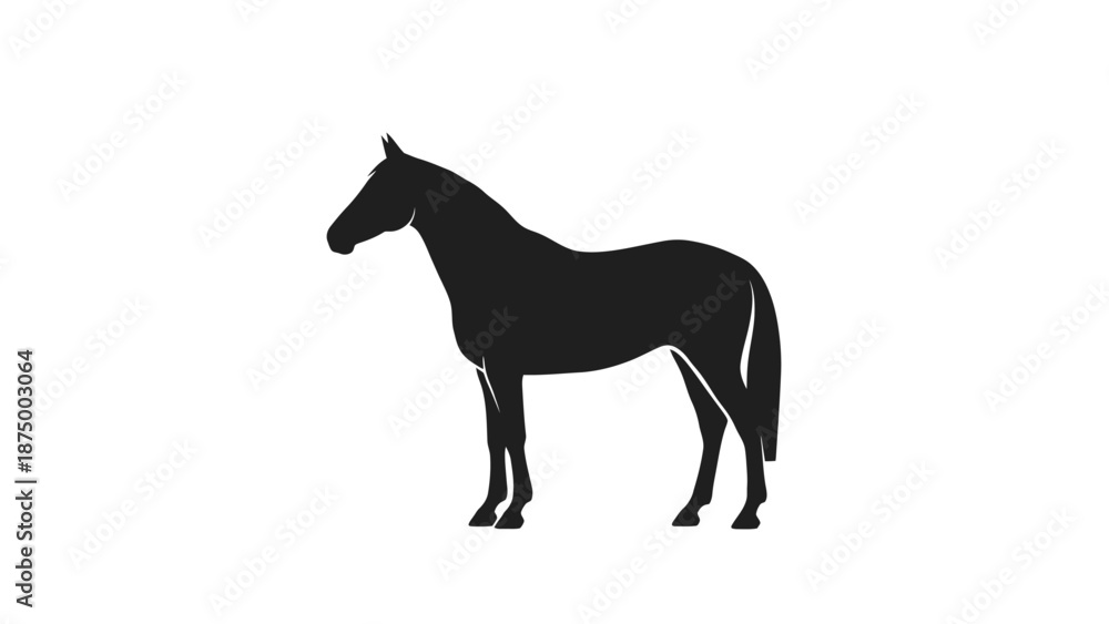 Fototapeta premium Silhouette of a standing horse facing left in black.