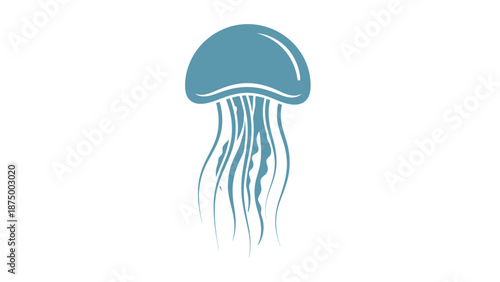 Simple blue jellyfish illustration with flowing tentacles.