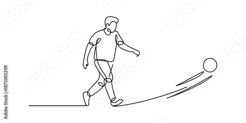 Continuous line art illustration featuring a person kicking a moving soccer ball Vector, illustration