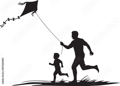 Father and son having fun on a beach swing silhouette vector illustration