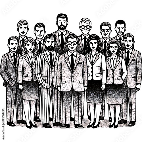Corporate Team in Formal Attire: A distinguished assembly of professionals, each donned in formal business attire, exudes an air of unity and ambition.