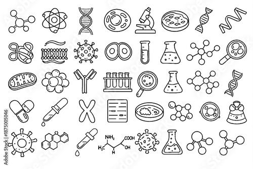 Fotografija Science laboratory line icons set chemistry biology research experiment symbols