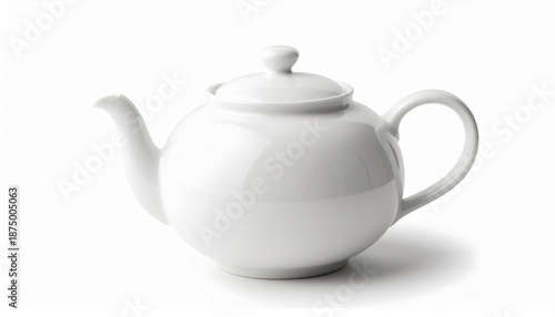 Single White Teapot Isolated on White Background